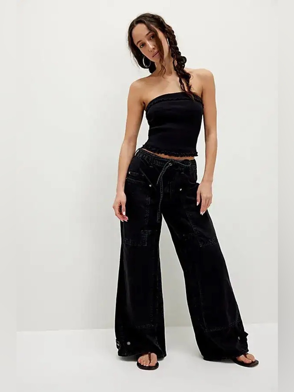 NWT Free People CRVY Outlaw Mid-Rise Wide-Leg Jeans in Black Jasper— Size S